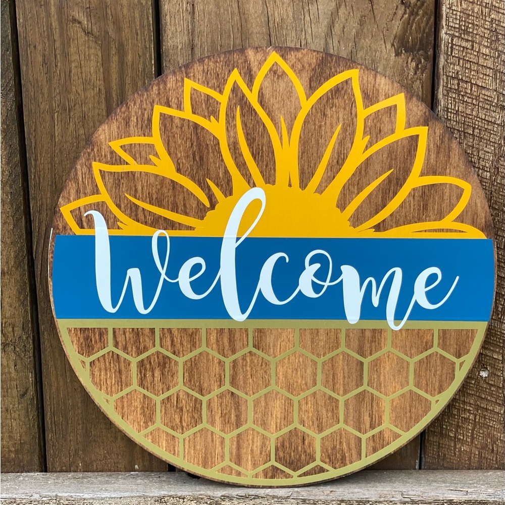 “Welcome” sunflower round door hanger